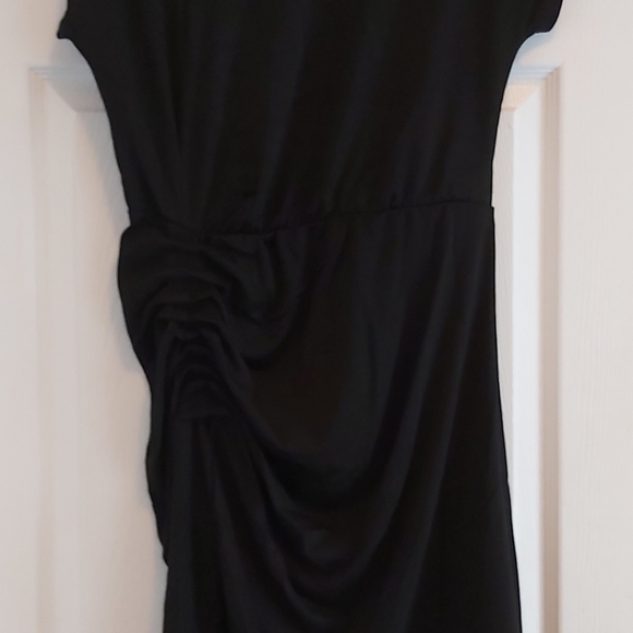 069. Black Side Shirring Short Sleeve Mini Dress Size S - Picture 13 of 13